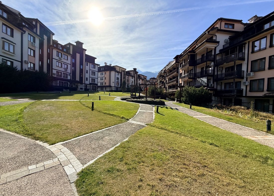 View along the Glazne river to Todorka peak from a Downtown Bansko apartment
