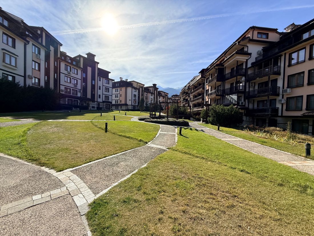 View along the Glazne river to Todorka peak from a Downtown Bansko apartment