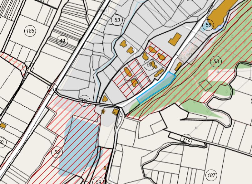 Cadastral map of the 2,434 sq m plot in the Ruskovitsa locality, Banya